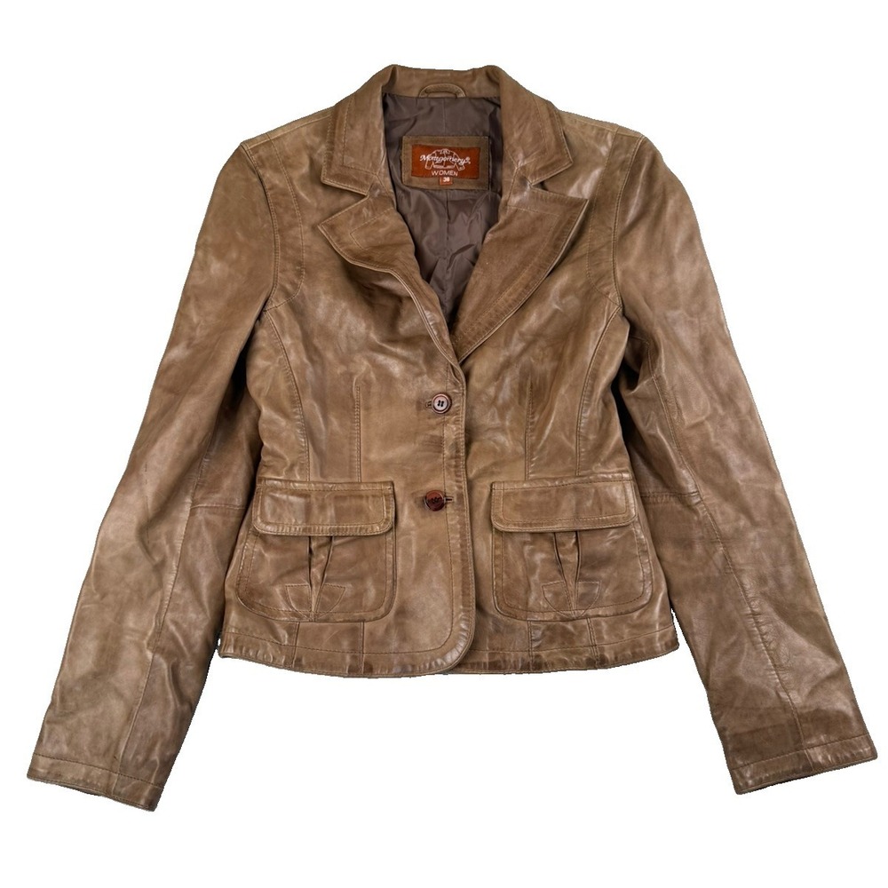 Montgomery Ward Womens 36 Genuine Leather Blazer Brown Distressed Jacket